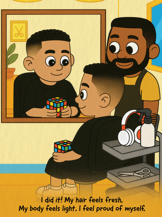 Getting a Haircut page preview showing Cam feeling proud after the haircut