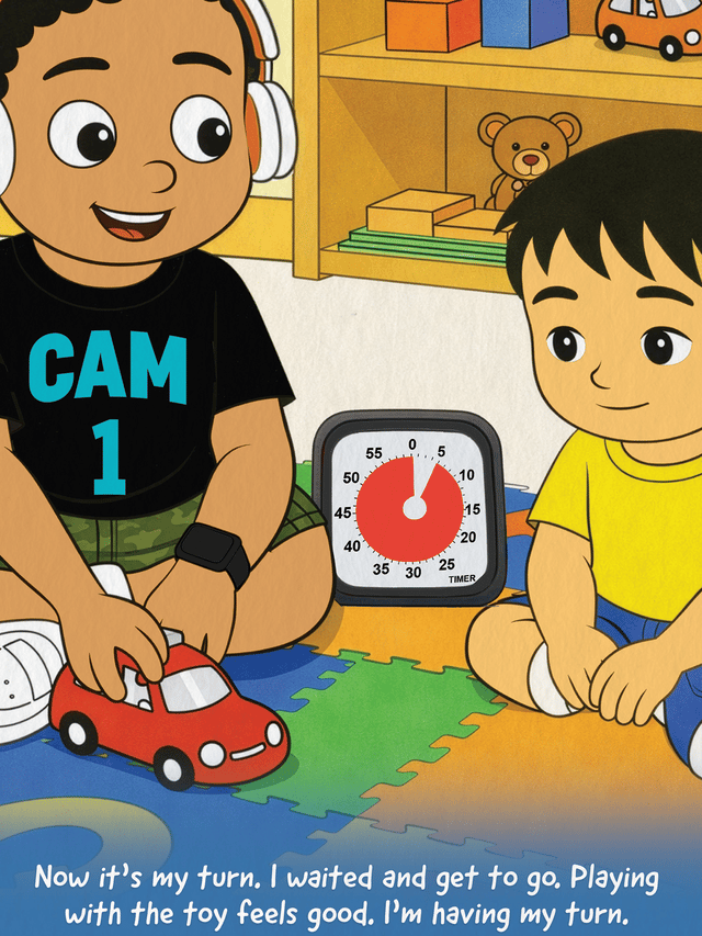 Taking Turns page preview showing a shared play moment