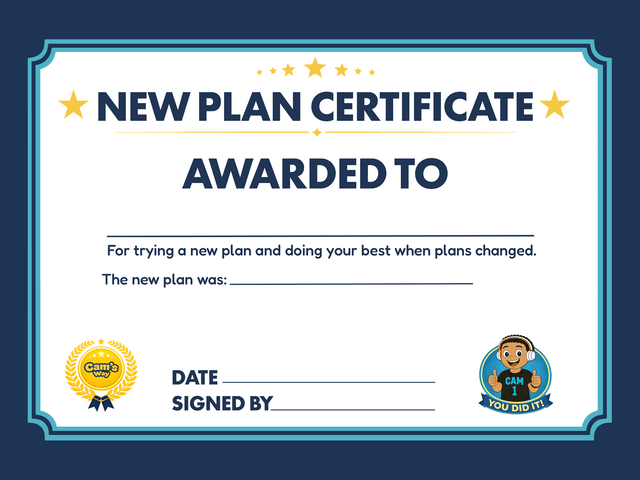 When Plans Change Certificate printable preview